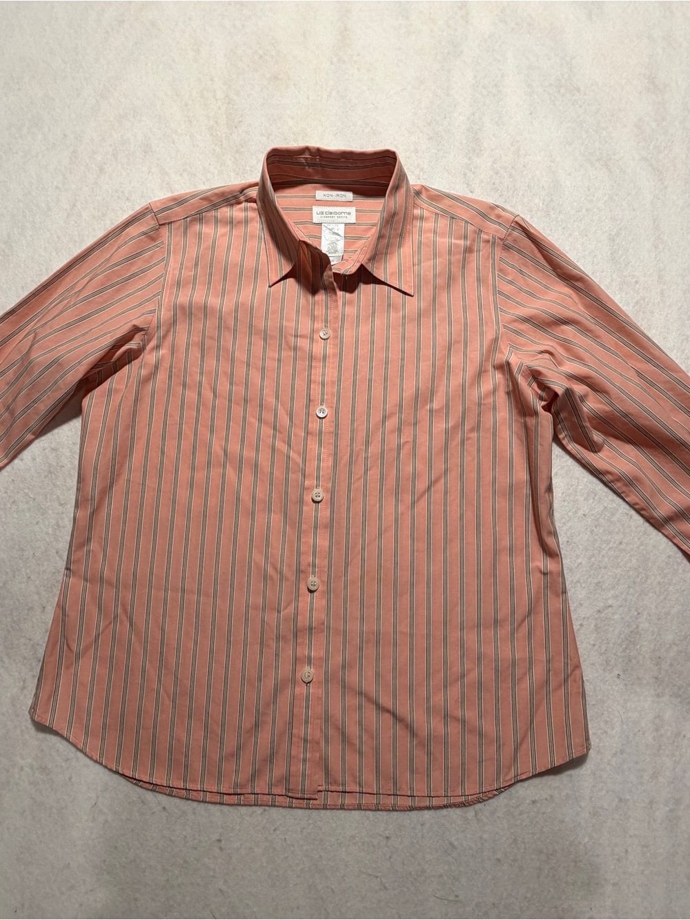Liz Claiborne Coral Striped Button Down Shirt Long Sleeve Blouse Casual Sz 4P